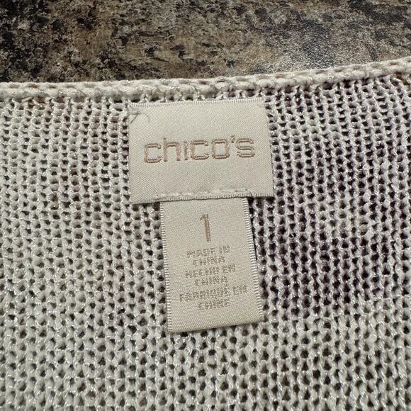 Chicos Womens Sweater 3/4 Sleeve Boho Retro Hippie Garden Art Folk 1 Medium 8 - Picture 3 of 5